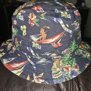 Polo Ralph Lauren Hat Bucket Fitted Mens Small Navy Hawaii Print Cotton $30obo